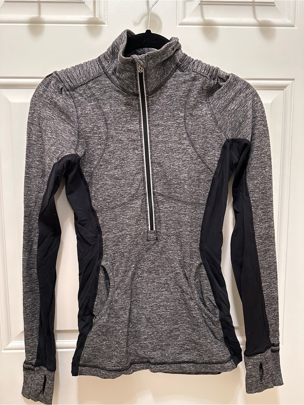 lululemon athletica Gray and Black Half-Zip Cowl Neck Pullover